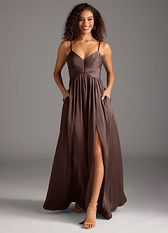 Azazie Alia Abiti da Damigella Abito A-Line in Raso Elasticizzato Plissettato Ganache image5