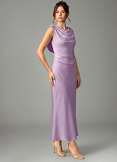 Azazie Kieryn Bridesmaid Dresses Frosted Lilac Mermaid Pleated Stretch Satin Dress image3