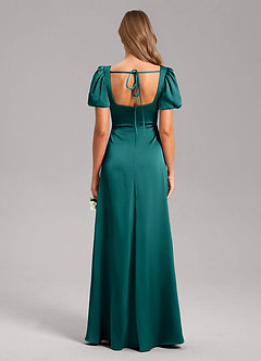 Azazie Fyona Bridesmaid Dresses Peacock A-Line Pleated Stretch Satin Dress image8