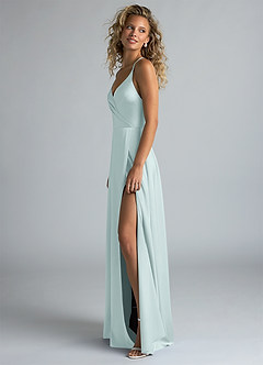 Azazie Davis Bridesmaid Dresses Mist A-Line Pleated Stretch Satin Dress image6