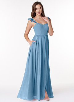 Azazie Metz Bridesmaid Dresses Steel Blue A-Line Sweetheart Ruched Chiffon Dress image3