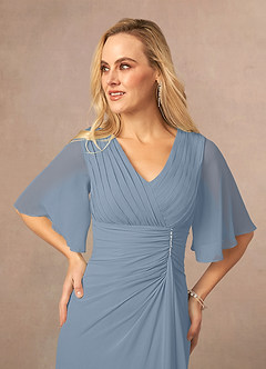 Azazie Carson Mother of the Bride Dresses Dusty Blue A-Line V-Neck Lace Chiffon Dress image4