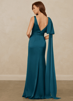Christian Siriano Bridal for Azazie 1011 Bridesmaid Dresses Ink Blue Mermaid Bow Stretch Satin Dress image2