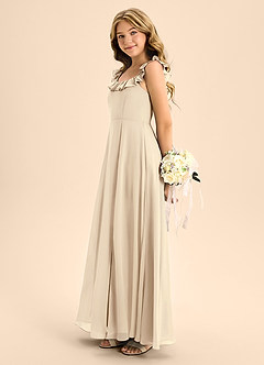 Azazie Callie Junior Abito A-Line in Chiffon Increspato Champagne image7
