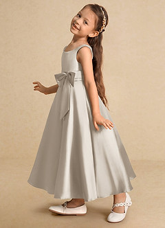 Azazie Lindy Flower Girl Dresses Frost A-Line Pleated Matte Satin Dress image9