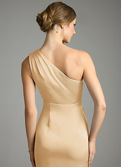 Azazie Emorie Bridesmaid Dresses Gold Sheath One Shoulder Stretch Satin Dress image5