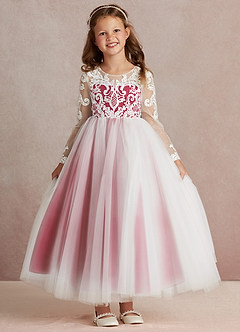 Azazie Elodie vestidos de niña de las flores Vestido de Marfil Escarlata de Encaje de Princesa image3