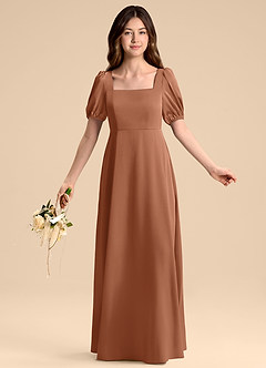 Azazie Briar Junior Vestido de Bronceador de Satén Elástico de Corte en A con Lazo image5