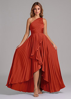 Azazie Lyrica Bridesmaid Dresses Rust A-Line One Shoulder Stretch Satin Dress image6