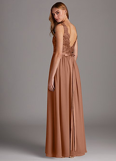 Azazie Elly Bridesmaid Dresses Bronzer A-Line Lace Scoop Neck Chiffon Dress image5