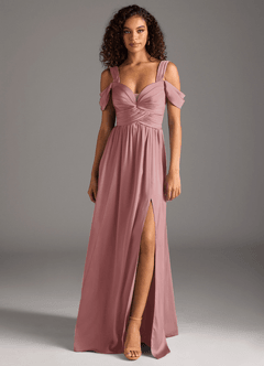 Azazie Lianne Bridesmaid Dresses Dusty Rose A-Line Off the Shoulder Stretch Satin Dress image8