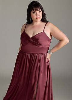 Azazie Zeya Bridesmaid Dresses Merlot A-Line Pleated Stretch Satin Dress image14