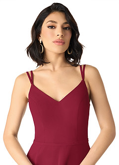Azazie Janine Bridesmaid Dresses Burgundy A-Line V-Neck Chiffon Dress image3