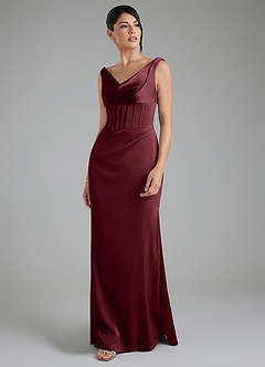 Azazie Spencer Bridesmaid Dresses Cabernet Mermaid Pleated Stretch Satin Dress image5