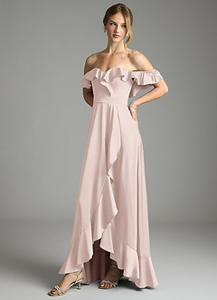 Azazie Lyra Bridesmaid Dresses Blushing Pink A-Line Off the Shoulder Stretch Satin Convertible Dress image7