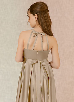 Azazie Arianthe Junior Linia A z kieszeniami Matowy satynowy Długość podłogi Młodsza druhna Sukienka image7