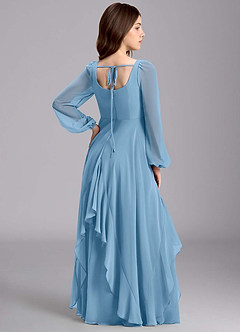 Azazie Clara Junior Steel Blue A-Line Blouson Chiffon Dress image8