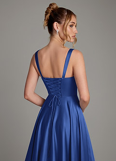 Azazie Azaria Bridesmaid Dresses Royal Blue A-Line Corset Stretch Satin Dress image2