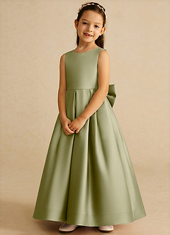 Azazie Cailee Flower Girl Dresses Moss Green Ball-Gown Pleated Matte Satin Dress image4
