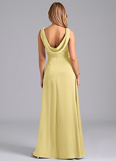 Azazie Karina Bridesmaid Dresses Lemon Sorbet A-Line Pleated Stretch Satin Dress image6