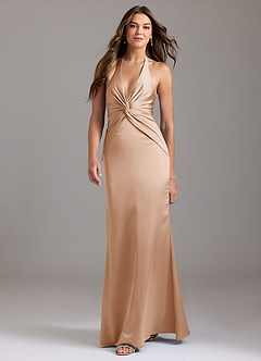 Azazie Valerie Bridesmaid Dresses English Rose Mermaid Pleated Stretch Satin Dress image3