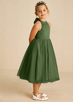 Azazie Dora Flower Girl Dresses Olive A-Line Bow Tulle Dress image3