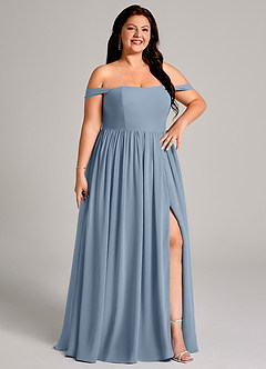 Azazie Calianna Brautjungfernkleider Wandelbar A-Linie Schulterfrei Chiffon Kleid Staubblau image13