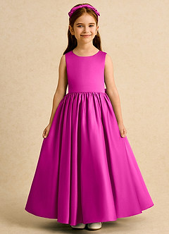 Azazie Nellia vestidos de niña de las flores Vestido de Fucsia de Satin Mate de Corte En A con Lazo image2