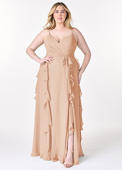 Azazie Peyton Robes de demoiselle d'honneur Robe Trapèze en Mousseline de soie Rayé Rose Perle image7
