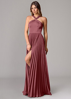 Azazie Afra Bridesmaid Dresses Desert Rose A-Line Pleated Stretch Satin Dress image4
