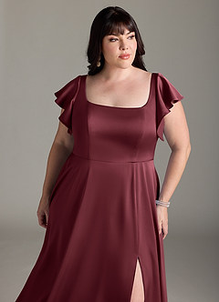Azazie Bondi Brautjungfernkleider A-Linie Schleifen Stretch-Satin Kleid Merlot image11