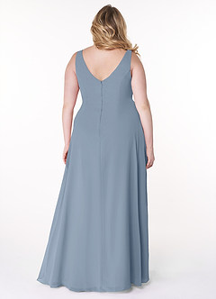 Azazie Kori Bridesmaid Dresses Dusty Blue A-Line Pleated Chiffon Dress image7
