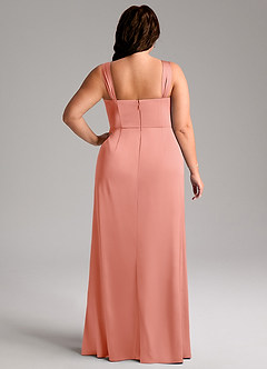 Azazie Denice Robes de demoiselle d'honneur Robe Fourreau en Satin extensible Plissée Corail image11