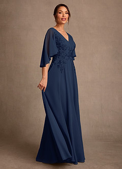 Azazie Tilda Mother of the Bride Dresses Dark Navy A-Line Lace Chiffon Dress image3