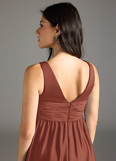 Azazie Yetta Maternity Bridesmaid Dresses A-Line Pleated Stretch Satin Floor-Length Dress image5