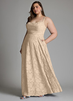 Azazie Shaude Bridesmaid Dresses Champagne A-Line Pleated Floral Burnout Dress image14