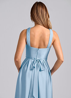 Azazie Dixie Suknie dla druhen Linia A Pofałdowany Satyna elastyczna Do ziemi Sukienka image2