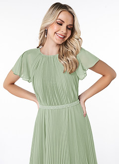 Azazie Kara Bescheidene Brautjungfernkleider A-Linie Plissee Chiffon Bodenlänge Kleid image5