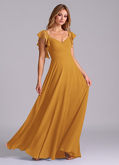 Azazie Leilani Bridesmaid Dresses Butterscotch A-Line Pleated Chiffon Dress image3