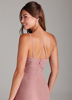 Azazie Eren Abiti da Damigella Abito Tubino in Chiffon Monospalla Rosa Polverosa image2