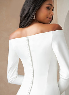 Azazie Marlin Wedding Dresses Diamond White Mermaid Off the Shoulder Satin Dress image7
