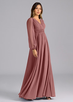 Azazie Palerma Bridesmaid Dresses Desert Rose A-Line Long Sleeve Chiffon Dress image5