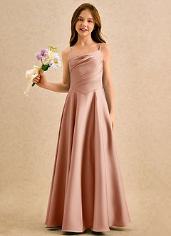 Azazie Coconut Girls Formal Final Sale Rose Gold A-Line Pleated Stretch Satin Dress image1