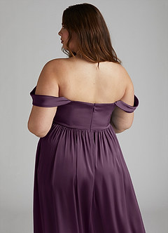 Azazie Morana Final Sale Plum A-Line Off the Shoulder Stretch Satin Convertible Dress image18