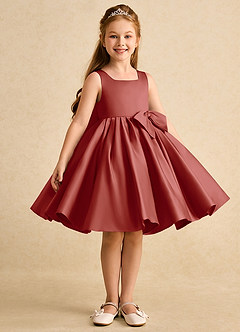 Azazie Jessie vestidos de niña de las flores Vestido de Terracota de Satin Mate de Corte En A con Lazo image4