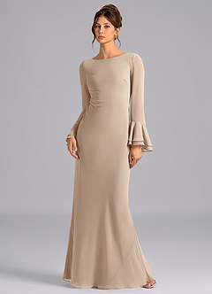 Azazie Leone Bridesmaid Dresses Taupe Mermaid Corset Chiffon Dress image1