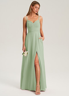Azazie Terese Bridesmaid Dresses Dusty Sage A-Line Pleated Chiffon Dress image3