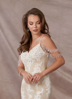 Azazie Saskia Abiti da Sposa Abito Sirena in Tulle Lustrini Diamante Bianco Nudo image8