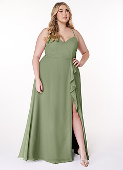 Azazie Naeem Bridesmaid Dresses Pistachio A-Line V-Neck Ruffle Chiffon Dress image9