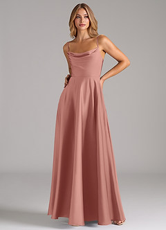 Azazie Elle Bridesmaid Dresses Rosette A-Line Pleated Stretch Satin Dress image5